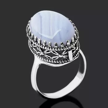 Кольцо агат голубой (серебро 925 пр. оксидир.) размер 18