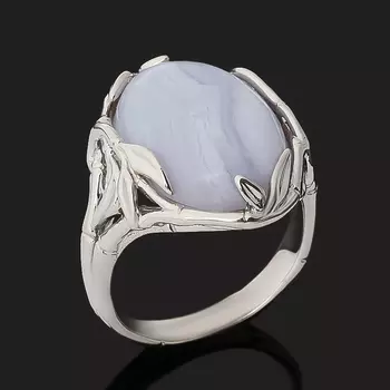 Кольцо агат голубой (серебро 925 пр. родир. бел.) размер 18