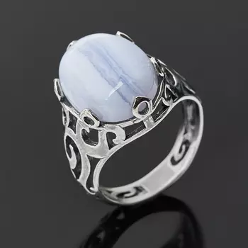 Кольцо агат голубой (серебро 925 пр. оксидир.) размер 17,5