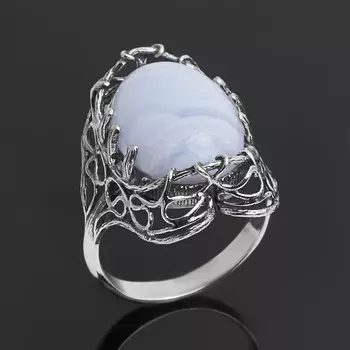 Кольцо агат голубой (серебро 925 пр. оксидир.) размер 18