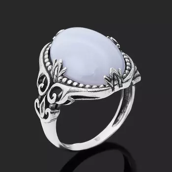 Кольцо агат голубой (серебро 925 пр. оксидир.) размер 18,5