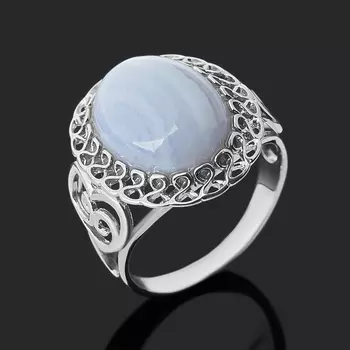 Кольцо агат голубой (серебро 925 пр. оксидир.) размер 19