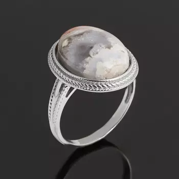 Кольцо агат крейзи (серебро 925 пр. родир. бел.) размер 18