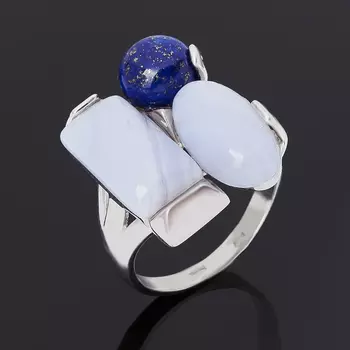 Кольцо агат, лазурит (серебро 925 пр. родир. бел.) размер 18,5