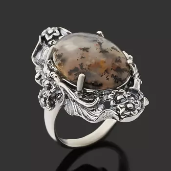 Кольцо агат моховой (серебро 925 пр. оксидир.) размер 17,5
