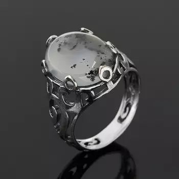 Кольцо агат моховой (серебро 925 пр. оксидир.) размер 17,5
