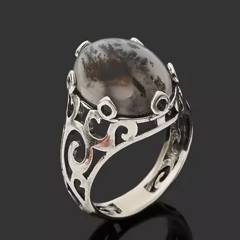 Кольцо агат моховой (серебро 925 пр. оксидир.) размер 17,5