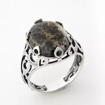 Кольцо агат моховой (серебро 925 пр. оксидир.) размер 18