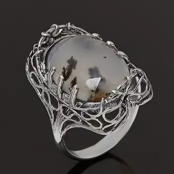 Кольцо агат пейзажный (серебро 925 пр. оксидир.) размер 18,5