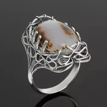 Кольцо агат пейзажный (серебро 925 пр. оксидир.) размер 17,5