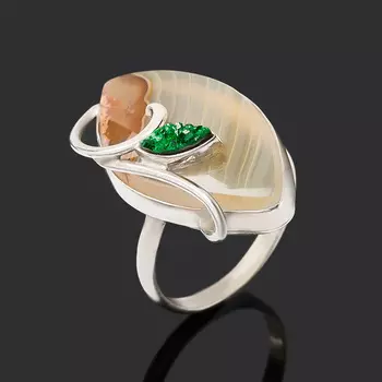 Кольцо агат серый (нейзильбер) размер 18