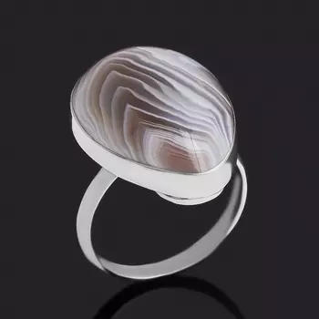 Кольцо агат серый (нейзильбер) размер 18,5