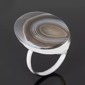 Кольцо агат серый (нейзильбер) размер 17,5