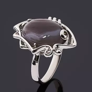 Кольцо агат серый (серебро 925 пр. родир. бел.) размер 18