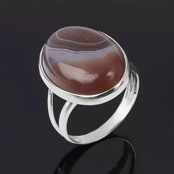 Кольцо агат серый (серебро 925 пр. родир. бел.) размер 18