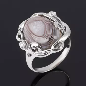 Кольцо агат серый (серебро 925 пр. родир. бел.) размер 18