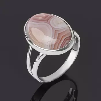 Кольцо агат серый (серебро 925 пр. родир. бел.) размер 18,5