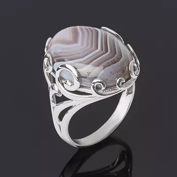 Кольцо агат серый (серебро 925 пр. родир. бел.) размер 18