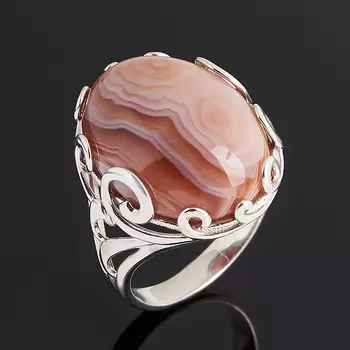 Кольцо агат серый (серебро 925 пр. родир. бел.) размер 18,5