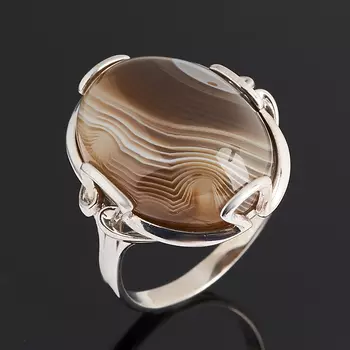 Кольцо агат серый (серебро 925 пр. родир. бел.) размер 18,5