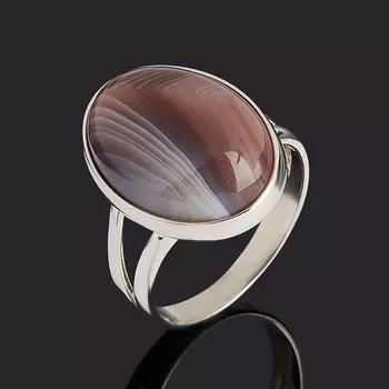 Кольцо агат серый (серебро 925 пр. родир. бел.) размер 17,5