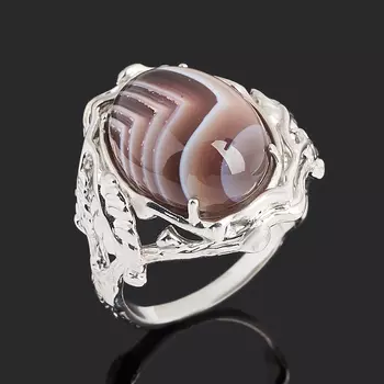 Кольцо агат серый (серебро 925 пр. родир. бел.) размер 18,5