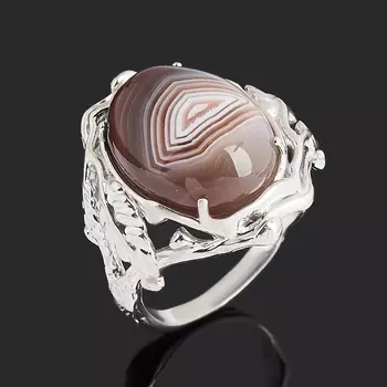 Кольцо агат серый (серебро 925 пр. родир. бел.) размер 18