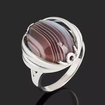 Кольцо агат серый (серебро 925 пр. родир. бел.) размер 17