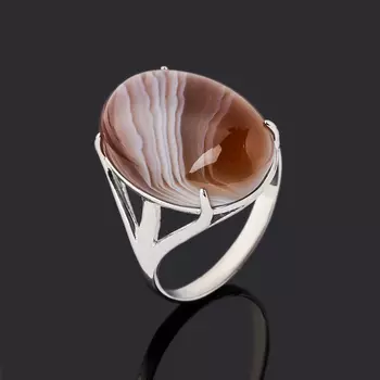 Кольцо агат серый (серебро 925 пр. родир. бел.) размер 17