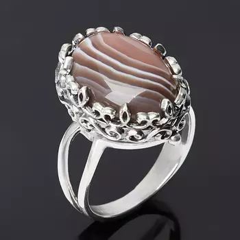 Кольцо агат серый (серебро 925 пр. оксидир.) размер 19