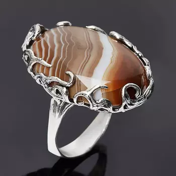 Кольцо агат серый (серебро 925 пр. оксидир.) размер 18,5