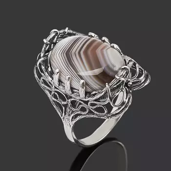 Кольцо агат серый (серебро 925 пр. оксидир.) размер 18,5