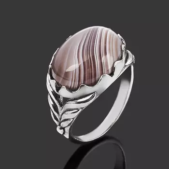 Кольцо агат серый (серебро 925 пр. оксидир.) размер 17,5