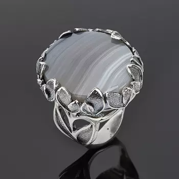 Кольцо агат серый (серебро 925 пр. оксидир.) размер 18,5