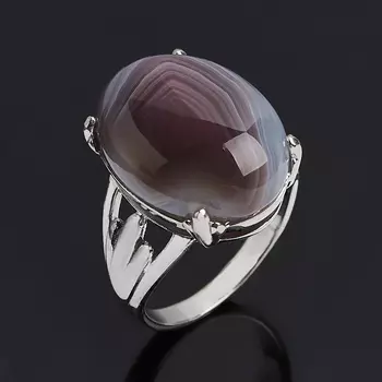 Кольцо агат серый (серебро 925 пр.) размер 18