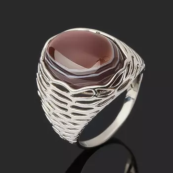 Кольцо агат серый (серебро 925 пр. родир. бел.) размер 18,5