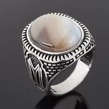 Кольцо агат серый (серебро 925 пр. оксидир.) размер 19,5