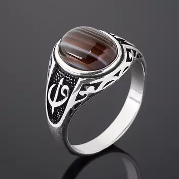 Кольцо агат серый (серебро 925 пр. оксидир.) размер 20,5