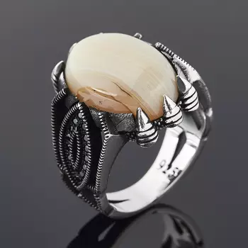 Кольцо агат серый (серебро 925 пр. оксидир.) размер 19