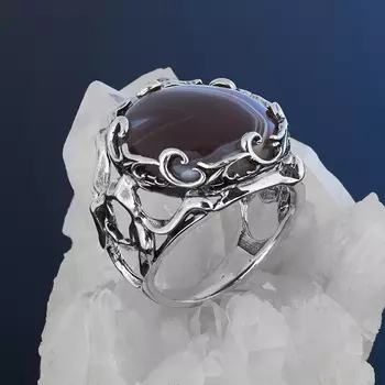 Кольцо агат серый (серебро 925 пр.) размер 18