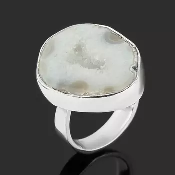 Кольцо агат серый (серебро 925 пр.) размер 17