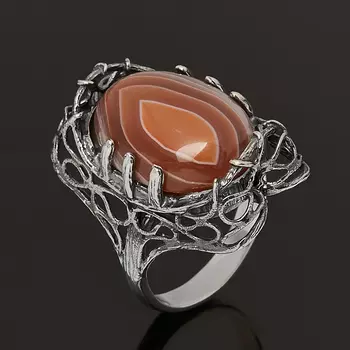 Кольцо агат серый (серебро 925 пр. оксидир.) размер 17