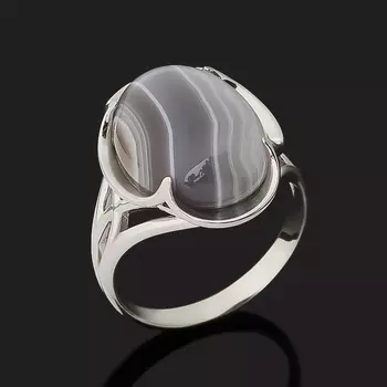 Кольцо агат серый (серебро 925 пр. родир. бел.) размер 17,5