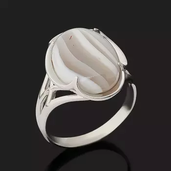 Кольцо агат серый (серебро 925 пр. родир. бел.) размер 18,5