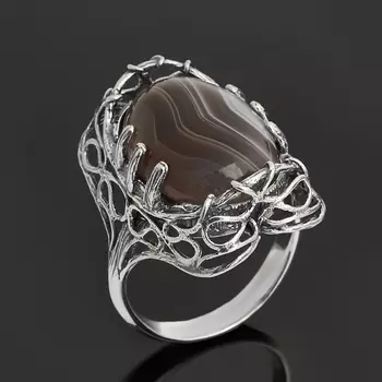 Кольцо агат серый (серебро 925 пр. оксидир.) размер 17,5