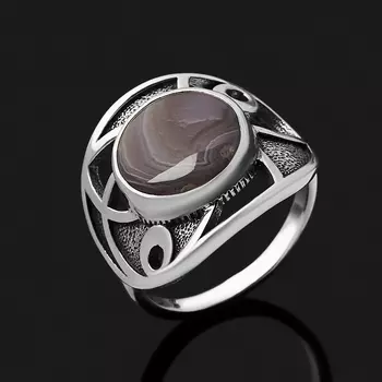 Кольцо агат серый (серебро 925 пр. оксидир.) размер 18,5