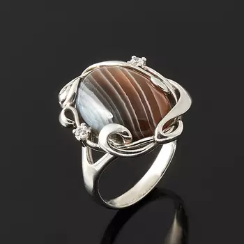Кольцо агат серый (серебро 925 пр.) размер 17,5
