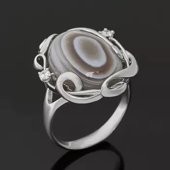 Кольцо агат серый (серебро 925 пр.) размер 18