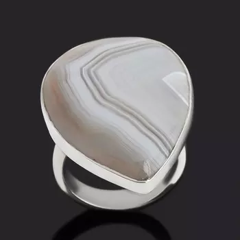 Кольцо агат серый (серебро 925 пр.) (регулируемый) размер 17,5