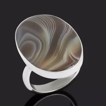 Кольцо агат серый (серебро 925 пр.) (регулируемый) размер 17,5